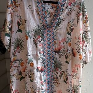 Johnny Was Cream Floral Blouse with Blue Accents